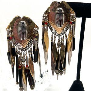 Tabra Sterling 14K GF 925 Sterling Scarab Obsidian Earrings